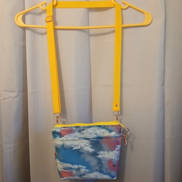 New Rainbow Clouds Sky print Crossbody Purse Bag Small Blue Pink Yellow Green - Picture 4 of 13